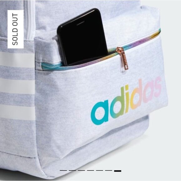Adidas Classic 3 Stripes Rainbow Light Gray Backpack - Picture 3 of 12